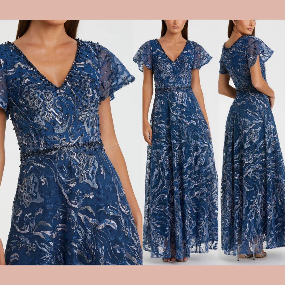 NWT MAC‎ DUGGAL [ 10 ] 20301 Embellished Butterfly Sleeve A Line Gown Blue